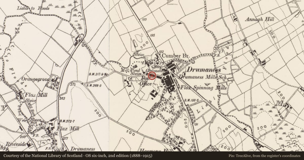 Ordnance Survey six-inch map, 2nd edition (1888–1915) covering the location of 6-7 Red Row, Newry, Mourne and Down, with a pin at the register's coordinates