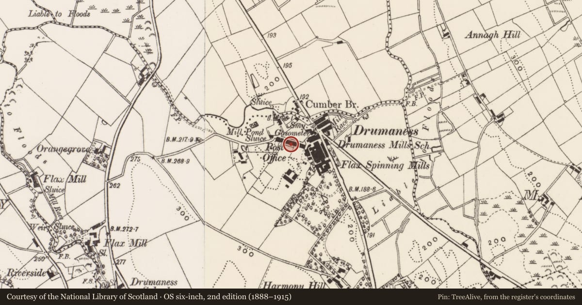 Ordnance Survey six-inch map, 2nd edition (1888–1915) covering the location of 10 Red Row, Newry, Mourne and Down, with a pin at the register's coordinates
