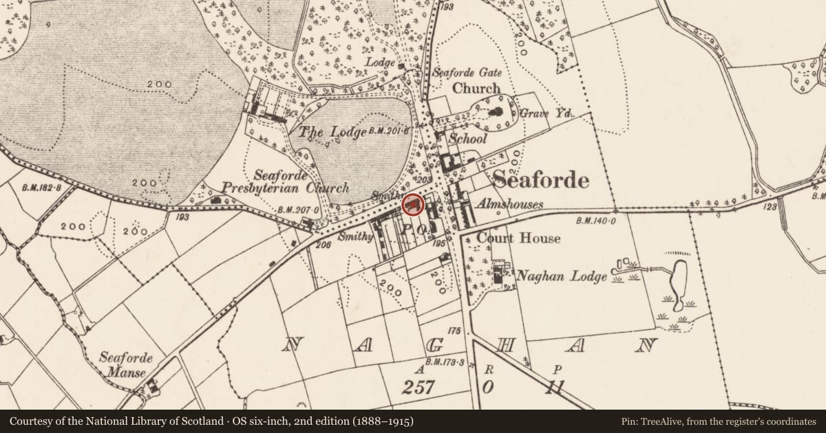Ordnance Survey six-inch map, 2nd edition (1888–1915) covering the location of 6 Main Street, Naghan, Newry, Mourne and Down, with a pin at the register's coordinates