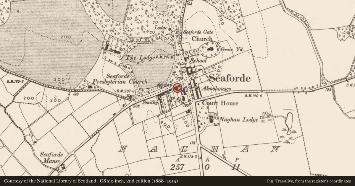 Ordnance Survey six-inch map, 2nd edition (1888–1915) covering the location of 2 Main St., Newry, Mourne and Down, with a pin at the register's coordinates