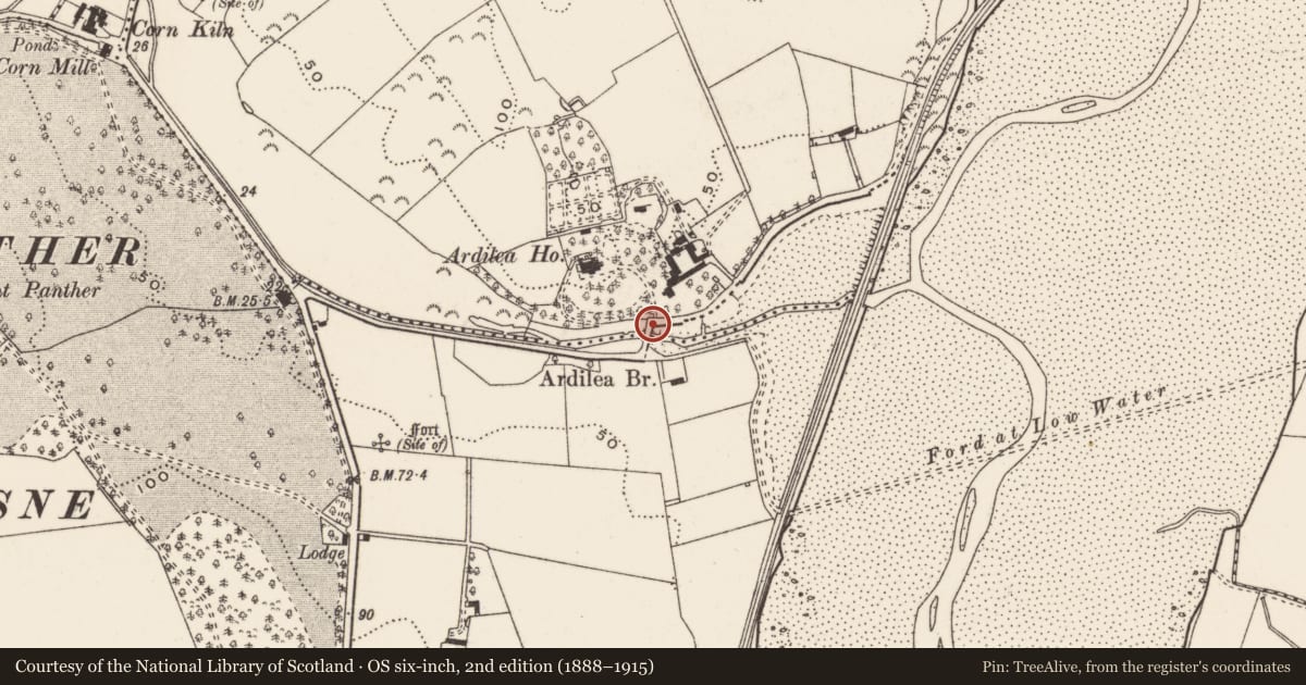 Ordnance Survey six-inch map, 2nd edition (1888–1915) covering the location of Gates at Ardilea House, Newry, Mourne and Down, with a pin at the register's coordinates