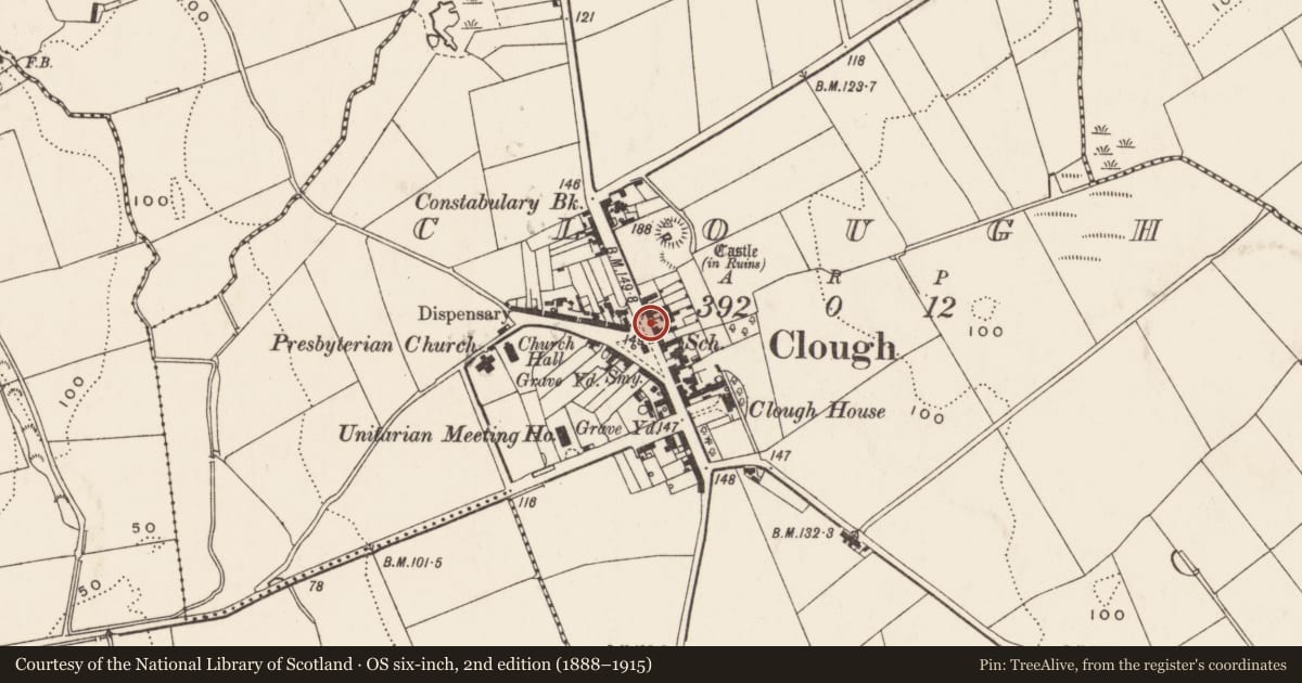 Ordnance Survey six-inch map, 2nd edition (1888–1915) covering the location of 20 Main Street, with a pin at the register's coordinates