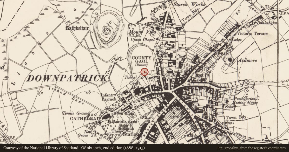 Ordnance Survey six-inch map, 2nd edition (1888–1915) covering the location of GATEHOUSE, Newry, Mourne and Down, with a pin at the register's coordinates