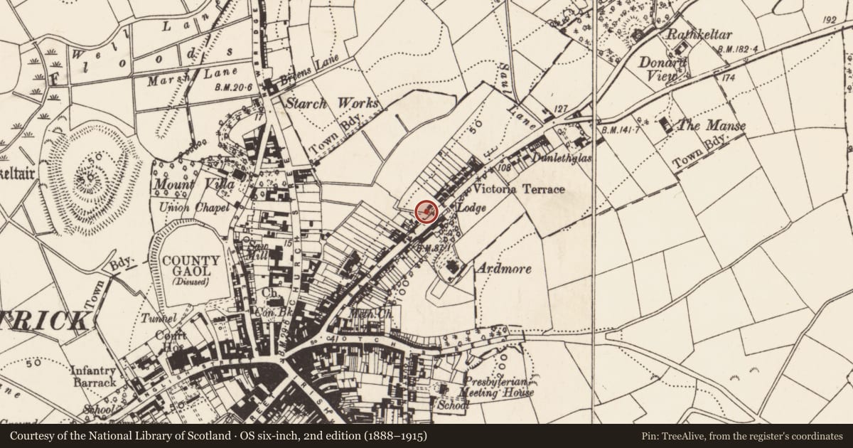 Ordnance Survey six-inch map, 2nd edition (1888–1915) covering the location of 106 Saul St, Newry, Mourne and Down, with a pin at the register's coordinates