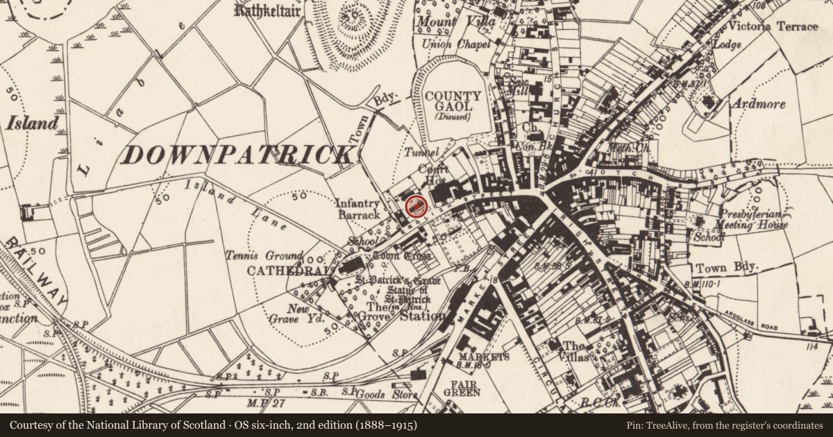 Ordnance Survey six-inch map, 2nd edition (1888–1915) covering the location of Governor'S House, Newry, Mourne and Down, with a pin at the register's coordinates