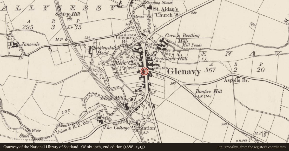 Ordnance Survey six-inch map, 2nd edition (1888–1915) covering the location of 31 Main Street, Lisburn and Castlereagh, with a pin at the register's coordinates