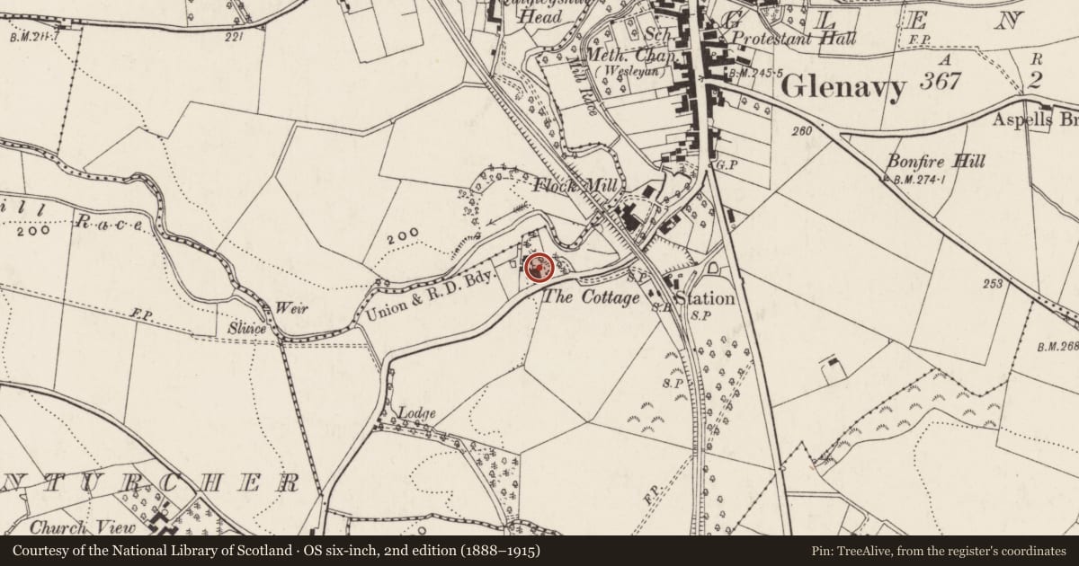 Ordnance Survey six-inch map, 2nd edition (1888–1915) covering the location of The Cottage, 11 Glen Road, Glenavy, Co Antrim BT29 4LT, Lisburn and Castlereagh, with a pin at the register's coordinates