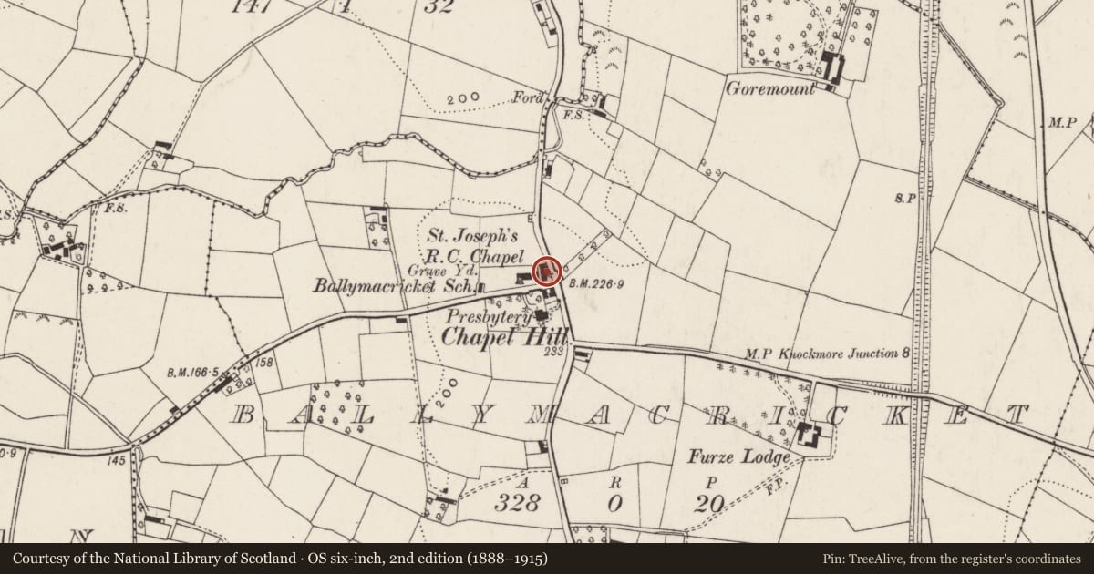 Ordnance Survey six-inch map, 2nd edition (1888–1915) covering the location of 47 Glen Road, Lisburn and Castlereagh, with a pin at the register's coordinates