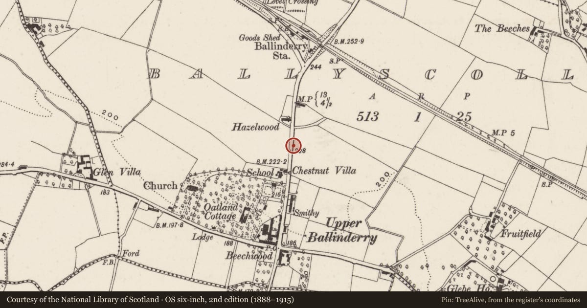 Ordnance Survey six-inch map, 2nd edition (1888–1915) covering the location of Pump, Ballyscolly, Lisburn and Castlereagh, with a pin at the register's coordinates