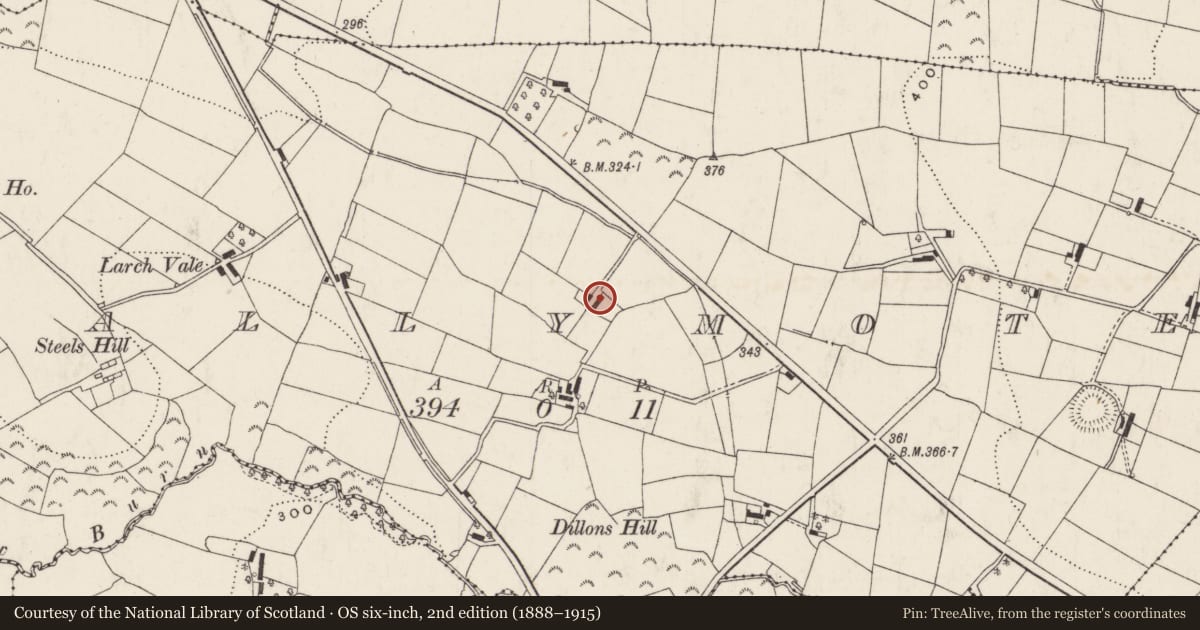 Ordnance Survey six-inch map, 2nd edition (1888–1915) covering the location of 79 Lisburn Road, Ballymote, Lisburn and Castlereagh, with a pin at the register's coordinates