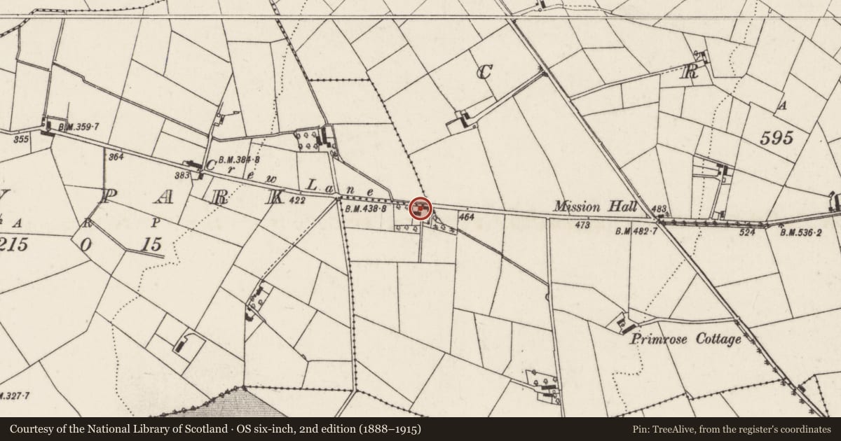 Ordnance Survey six-inch map, 2nd edition (1888–1915) covering the location of 19 Crewe Park Road, Lisburn and Castlereagh, with a pin at the register's coordinates