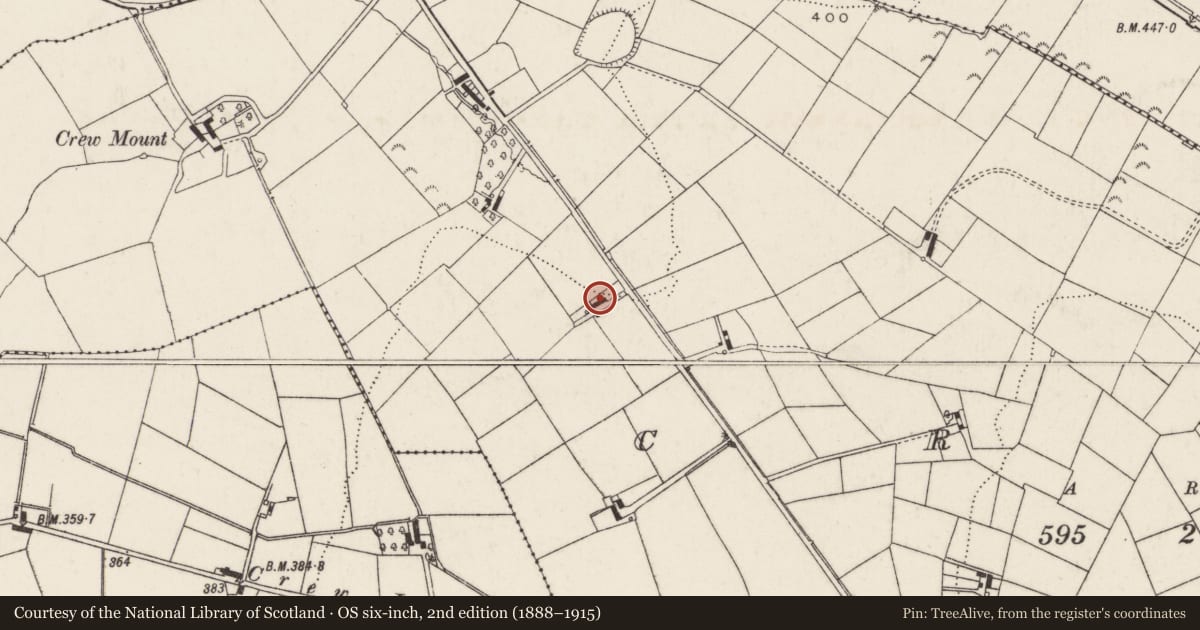 Ordnance Survey six-inch map, 2nd edition (1888–1915) covering the location of Farmhouse, Crew, Lisburn and Castlereagh, with a pin at the register's coordinates