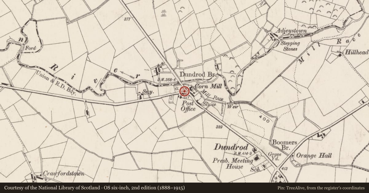 Ordnance Survey six-inch map, 2nd edition (1888–1915) covering the location of Vernacular Dwelling, Lisburn and Castlereagh, with a pin at the register's coordinates