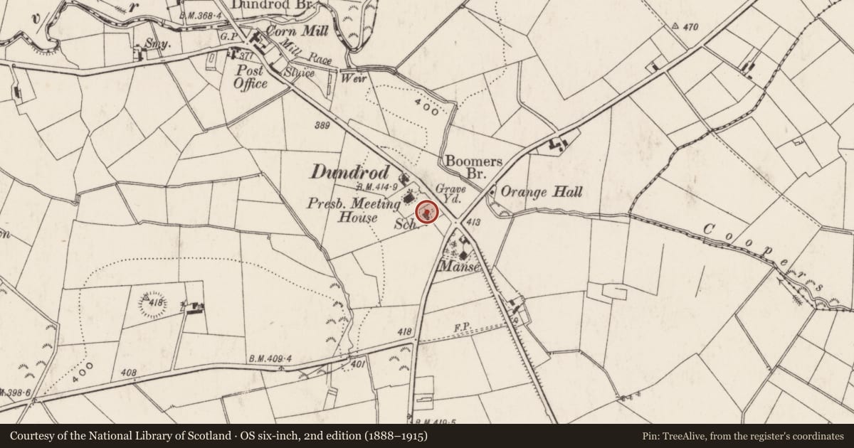 Ordnance Survey six-inch map, 2nd edition (1888–1915) covering the location of Former Dundrod National Agricultural School, Lisburn and Castlereagh, with a pin at the register's coordinates