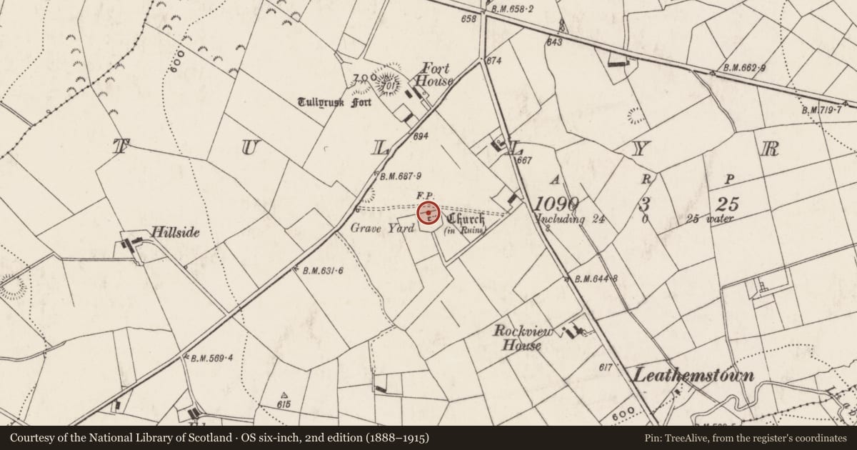 Ordnance Survey six-inch map, 2nd edition (1888–1915) covering the location of Eighteenth Century Graveyard, Lisburn and Castlereagh, with a pin at the register's coordinates
