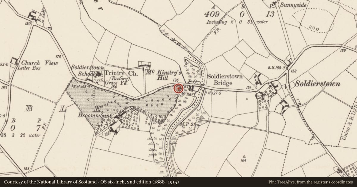 Ordnance Survey six-inch map, 2nd edition (1888–1915) covering the location of 55 Soldierstown Road, Lisburn and Castlereagh, with a pin at the register's coordinates