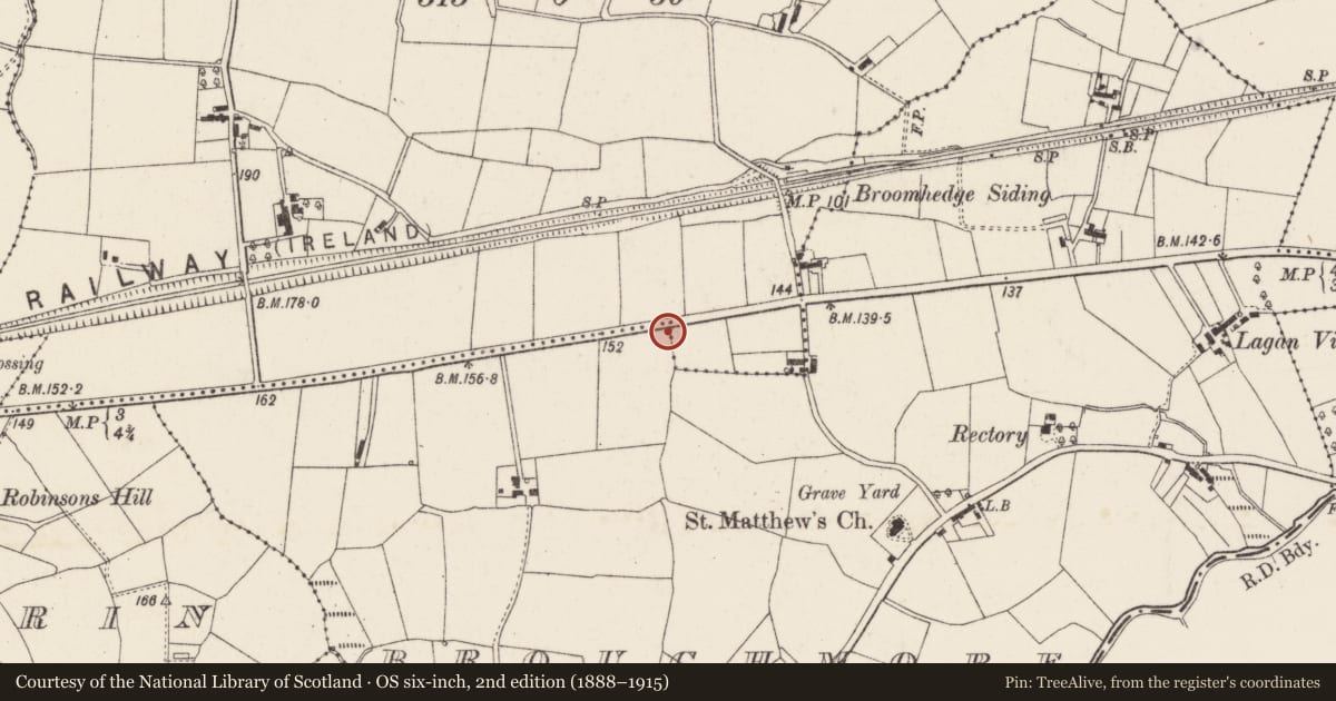 Ordnance Survey six-inch map, 2nd edition (1888–1915) covering the location of 241 Moira Road, Broughmore, Lisburn and Castlereagh, with a pin at the register's coordinates