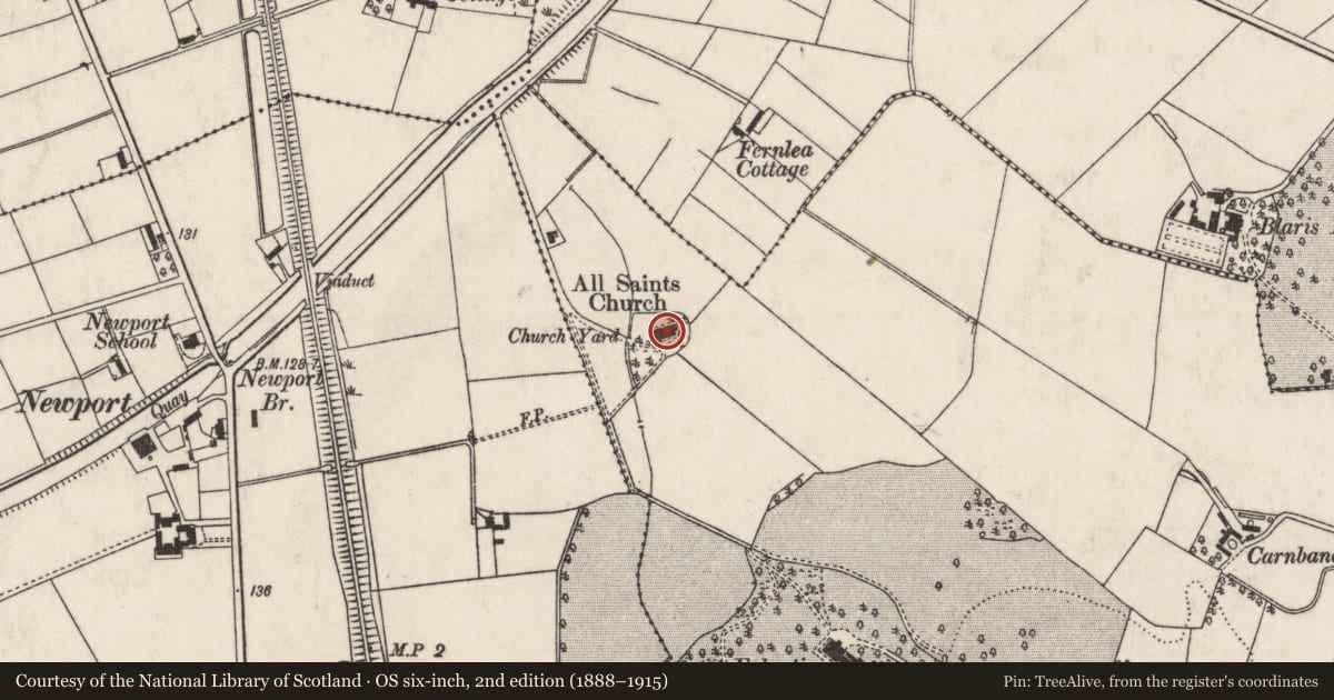 Ordnance Survey six-inch map, 2nd edition (1888–1915) covering the location of All Saints Church of Ireland, Carnbane, Lisburn and Castlereagh, with a pin at the register's coordinates