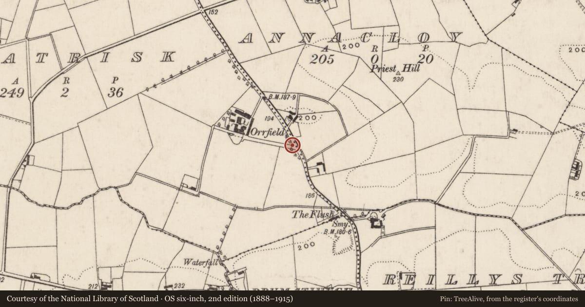 Ordnance Survey six-inch map, 2nd edition (1888–1915) covering the location of Gatescreen, Lisburn and Castlereagh, with a pin at the register's coordinates