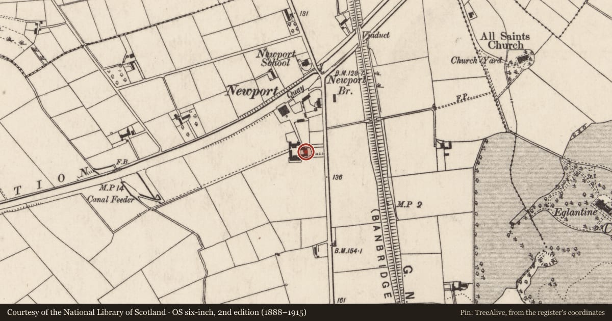 Ordnance Survey six-inch map, 2nd edition (1888–1915) covering the location of Newport House, Culcavy, Lisburn and Castlereagh, with a pin at the register's coordinates