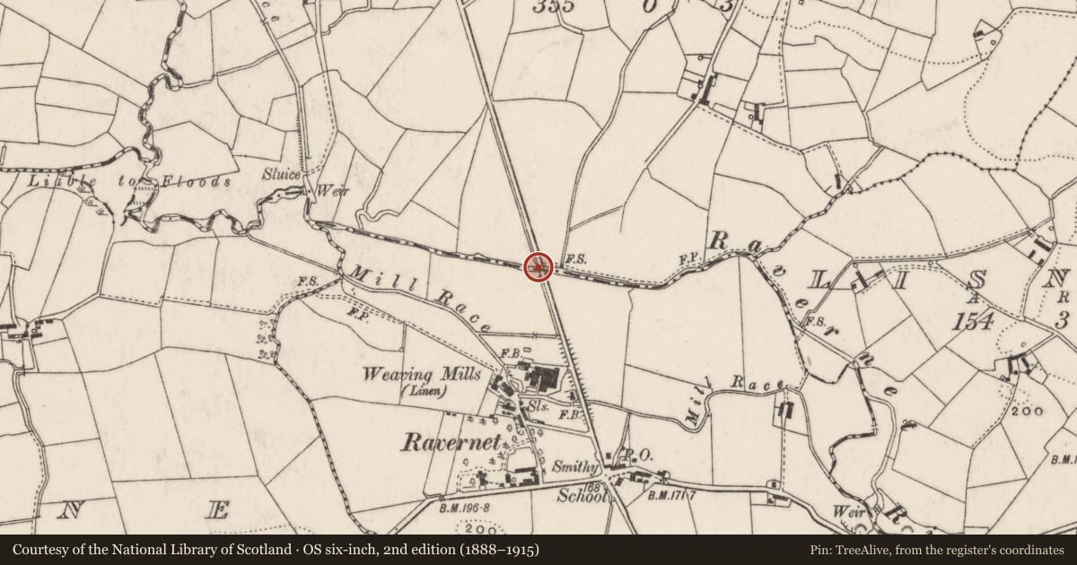 Ordnance Survey six-inch map, 2nd edition (1888–1915) covering the location of Bridge, Ravernet/Taghnabrick, Lisburn and Castlereagh, with a pin at the register's coordinates