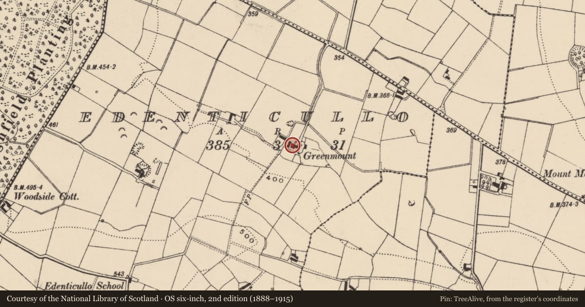 Ordnance Survey six-inch map, 2nd edition (1888–1915) covering the location of Greenmount, Lisburn and Castlereagh, with a pin at the register's coordinates