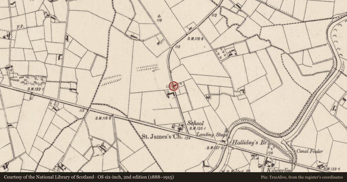 Ordnance Survey six-inch map, 2nd edition (1888–1915) covering the location of 10 St. James Road, Lisburn and Castlereagh, with a pin at the register's coordinates