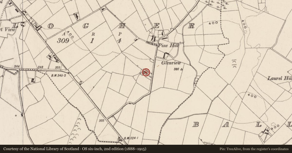 Ordnance Survey six-inch map, 2nd edition (1888–1915) covering the location of Eden Cottage, Clogher, Lisburn and Castlereagh, with a pin at the register's coordinates