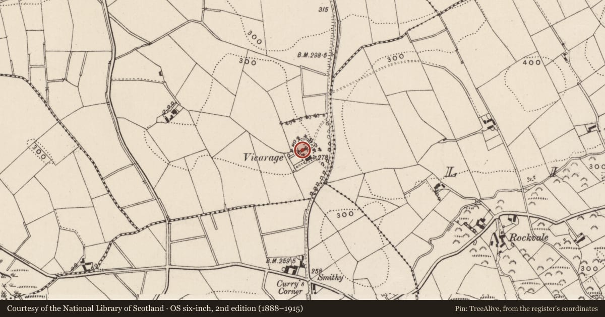 Ordnance Survey six-inch map, 2nd edition (1888–1915) covering the location of Killaney Lodge, Carrickmaddyroe, Lisburn and Castlereagh, with a pin at the register's coordinates