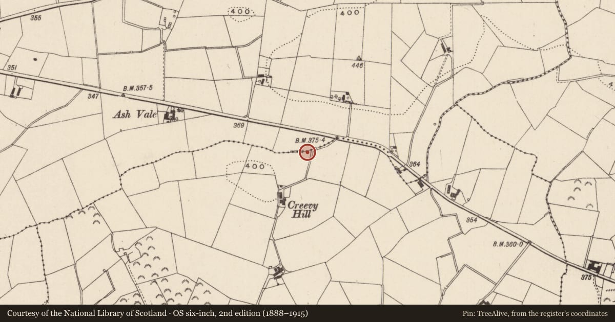 Ordnance Survey six-inch map, 2nd edition (1888–1915) covering the location of Boundary Stone Of Downshire Estate, Creevy, Lisburn and Castlereagh, with a pin at the register's coordinates