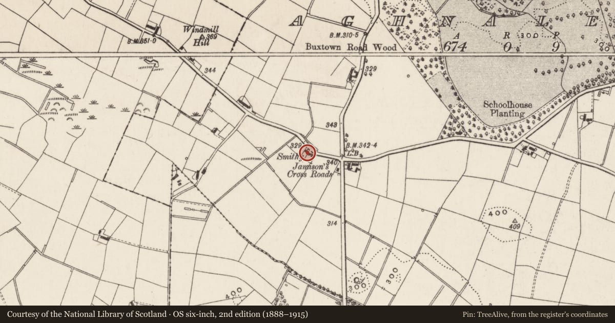 Ordnance Survey six-inch map, 2nd edition (1888–1915) covering the location of 136 Windmill Road, Aghnaleck, Hillsborough, Co Down, BT26 6NP, Lisburn and Castlereagh, with a pin at the register's coordinates