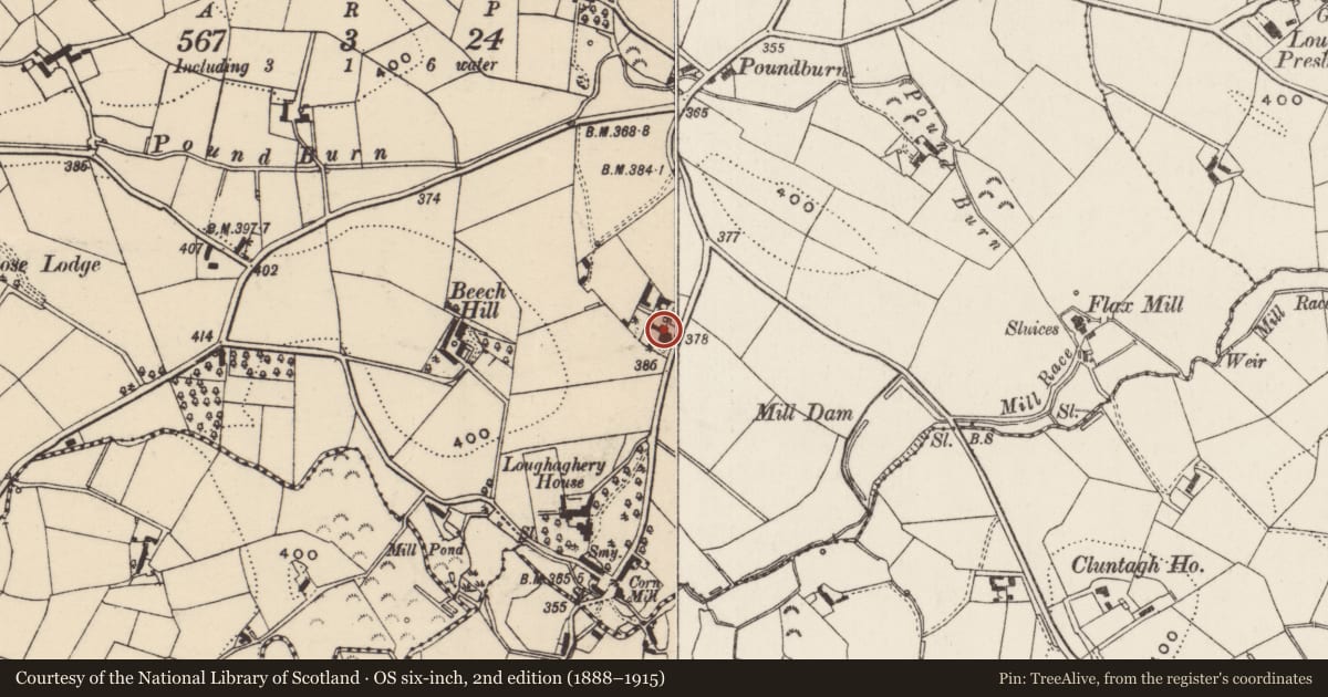 Ordnance Survey six-inch map, 2nd edition (1888–1915) covering the location of 8 Lakeland Road, Magheraconluce, Lisburn and Castlereagh, with a pin at the register's coordinates