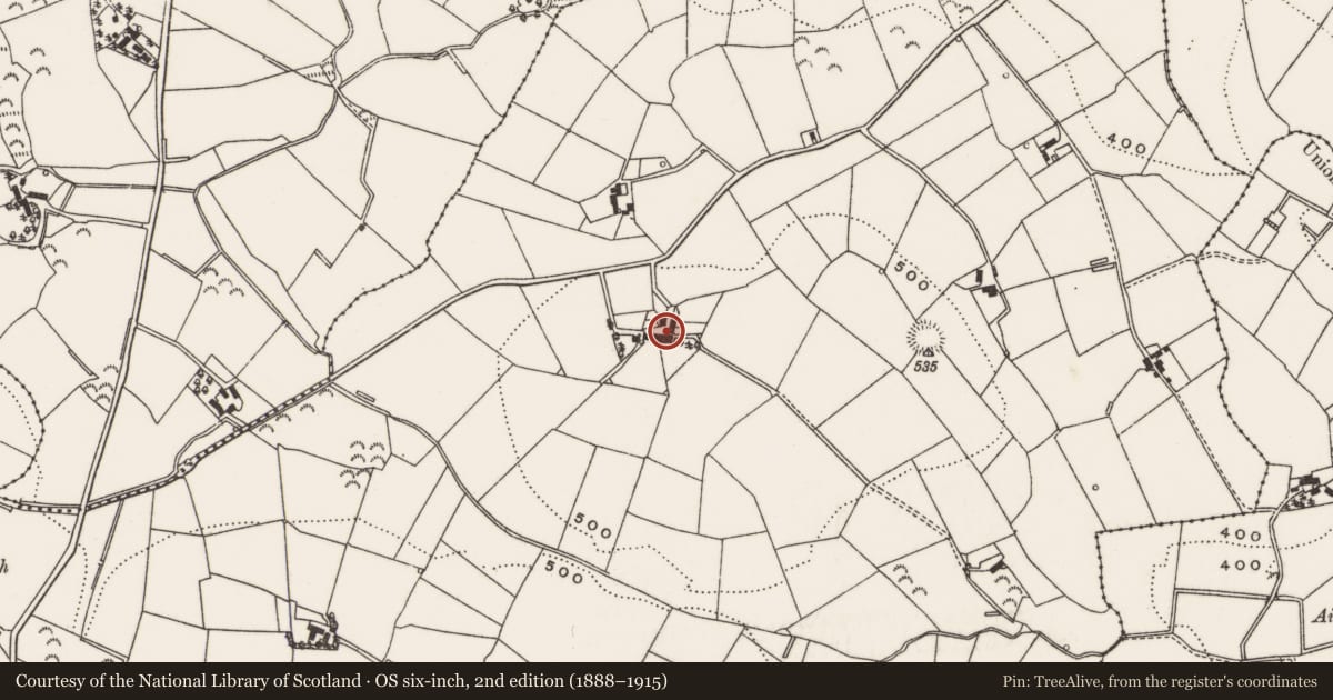 Ordnance Survey six-inch map, 2nd edition (1888–1915) covering the location of 22 Brookside Road, Clontanagullion, Lisburn and Castlereagh, with a pin at the register's coordinates