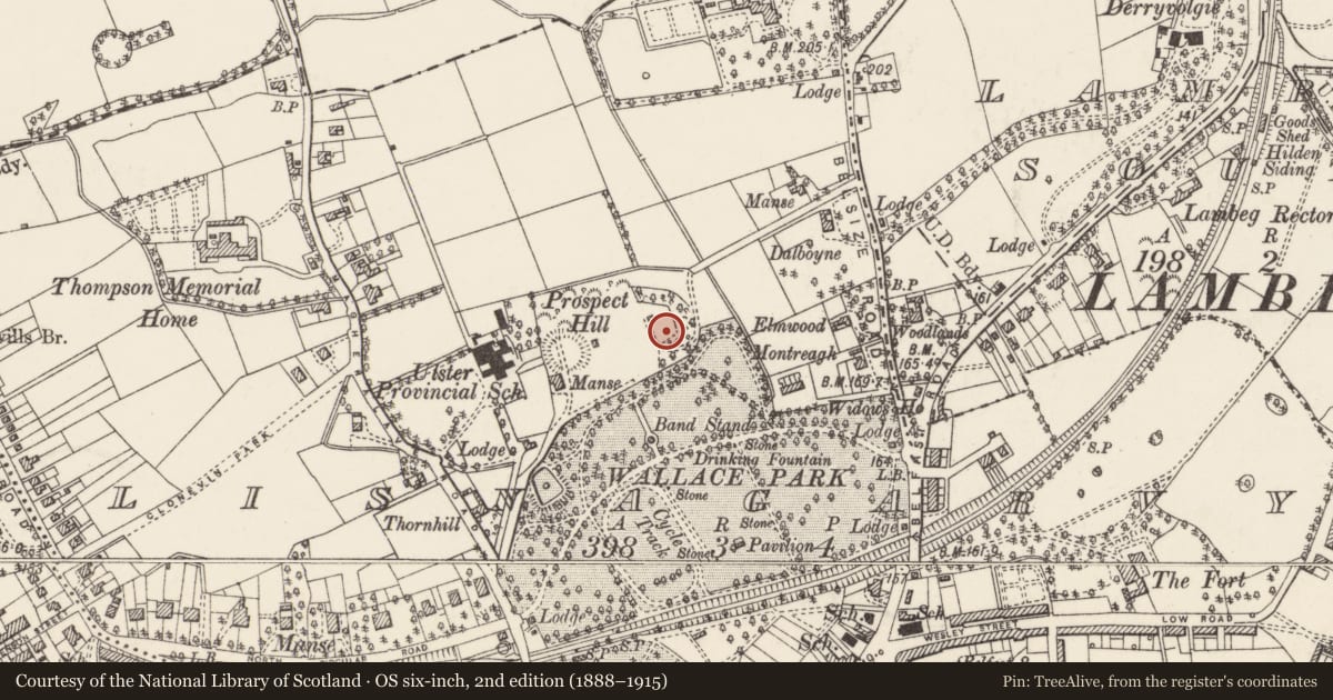 Ordnance Survey six-inch map, 2nd edition (1888–1915) covering the location of Knockrath, Lisnagarvy, Lisburn and Castlereagh, with a pin at the register's coordinates