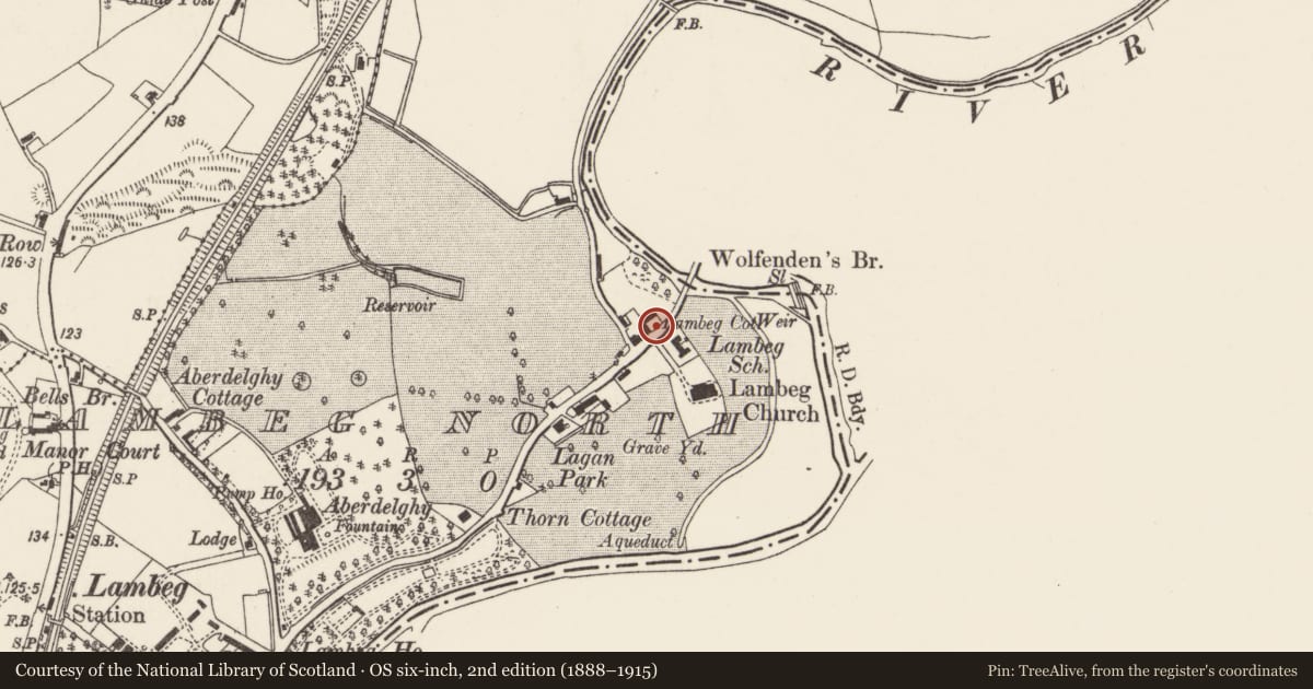 Ordnance Survey six-inch map, 2nd edition (1888–1915) covering the location of 22 Church Hill, Lisburn and Castlereagh, with a pin at the register's coordinates