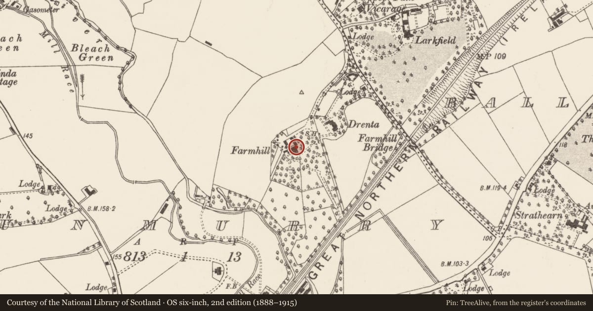 Ordnance Survey six-inch map, 2nd edition (1888–1915) covering the location of Manor Lodge Care Home, Dunmurry, Belfast, with a pin at the register's coordinates