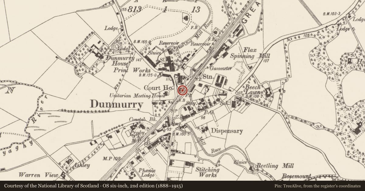 Ordnance Survey six-inch map, 2nd edition (1888–1915) covering the location of Former School, Belfast, with a pin at the register's coordinates