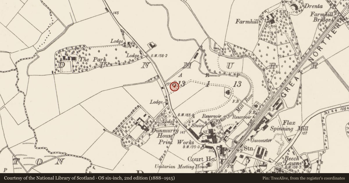 Ordnance Survey six-inch map, 2nd edition (1888–1915) covering the location of 2 Upper Green, Dunmurry, Belfast, Co Antrim BT17 0EL, Belfast, with a pin at the register's coordinates