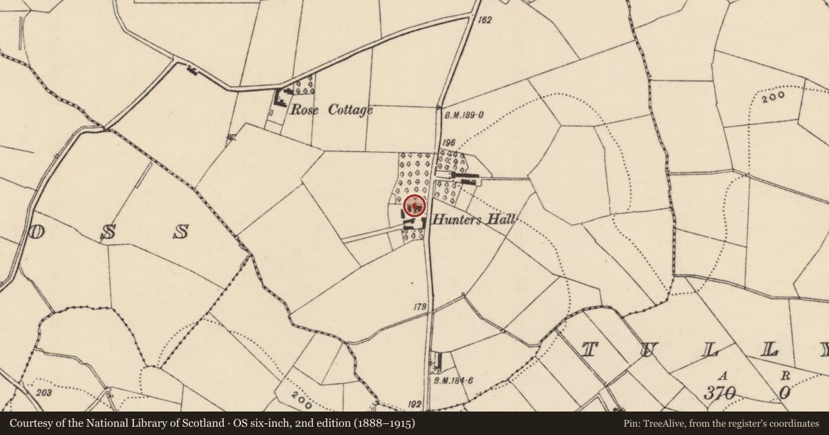 Ordnance Survey six-inch map, 2nd edition (1888–1915) covering the location of Hunter’s Hall, Lisburn and Castlereagh, with a pin at the register's coordinates