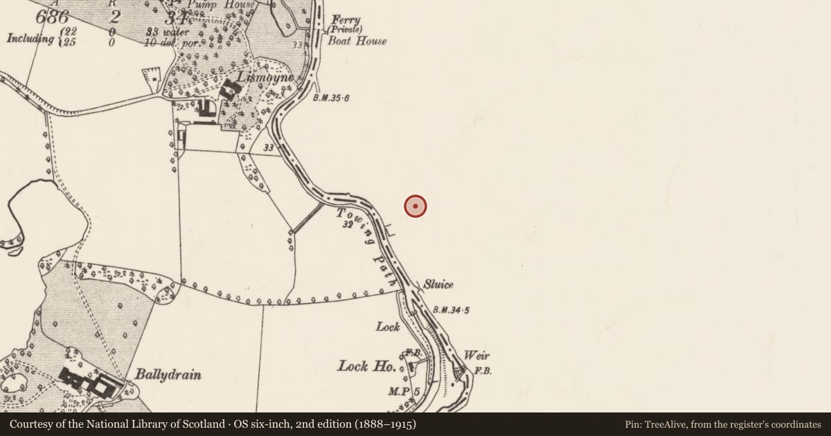 Ordnance Survey six-inch map, 2nd edition (1888–1915) covering the location of 66-77 Edenderry Village, Belfast, with a pin at the register's coordinates