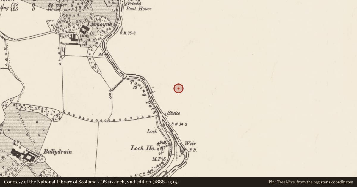 Ordnance Survey six-inch map, 2nd edition (1888–1915) covering the location of 92-105 Edenderry Village, Belfast, with a pin at the register's coordinates