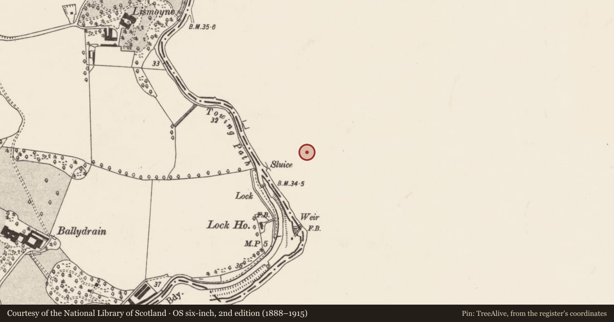Ordnance Survey six-inch map, 2nd edition (1888–1915) covering the location of 15-35 Edenderry Village, Belfast, with a pin at the register's coordinates