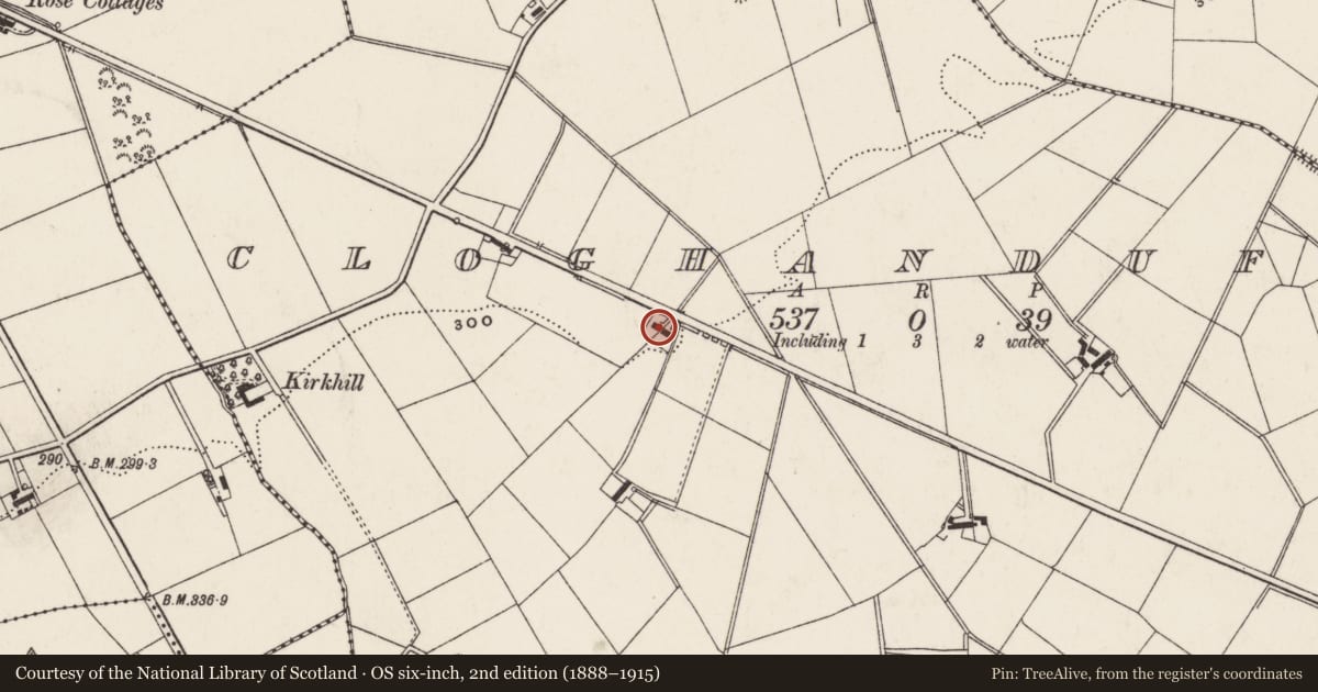 Ordnance Survey six-inch map, 2nd edition (1888–1915) covering the location of 41 Coach Road, Antrim and Newtownabbey, with a pin at the register's coordinates