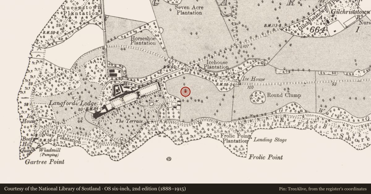Ordnance Survey six-inch map, 2nd edition (1888–1915) covering the location of Former Base Hospital, Gartree, Antrim and Newtownabbey, with a pin at the register's coordinates