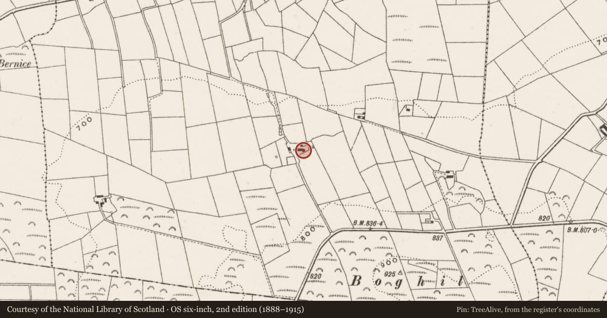 Ordnance Survey six-inch map, 2nd edition (1888–1915) covering the location of House, Kilgreel, Antrim and Newtownabbey, with a pin at the register's coordinates
