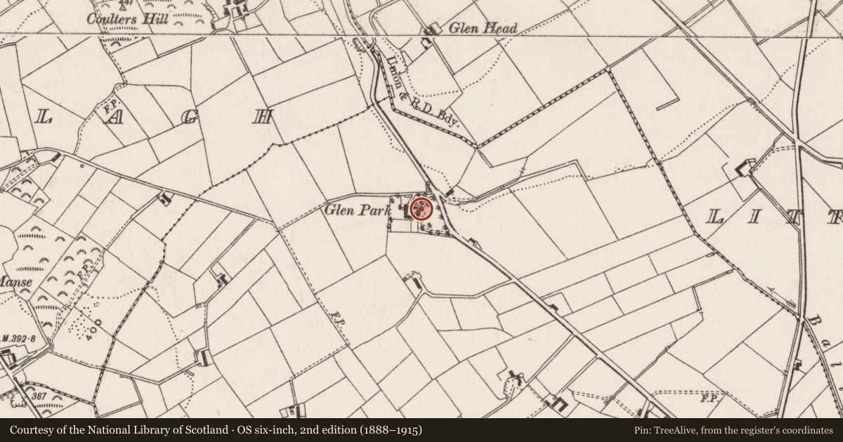 Ordnance Survey six-inch map, 2nd edition (1888–1915) covering the location of Glen Park, Antrim and Newtownabbey, with a pin at the register's coordinates