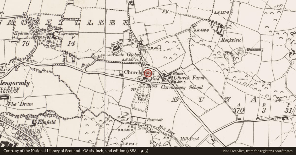 Ordnance Survey six-inch map, 2nd edition (1888–1915) covering the location of WELL, Antrim and Newtownabbey, with a pin at the register's coordinates