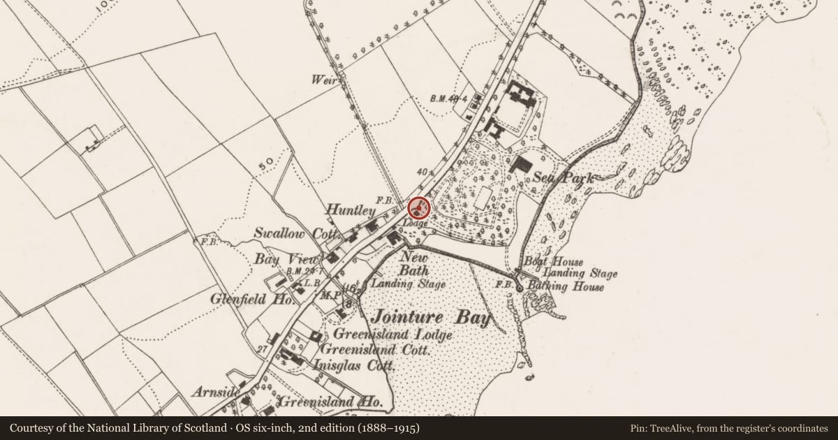 Ordnance Survey six-inch map, 2nd edition (1888–1915) covering the location of The Lodge, West Division, Mid and East Antrim, with a pin at the register's coordinates