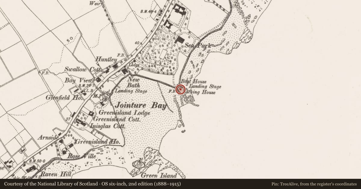 Ordnance Survey six-inch map, 2nd edition (1888–1915) covering the location of Bathing House, West Division, with a pin at the register's coordinates