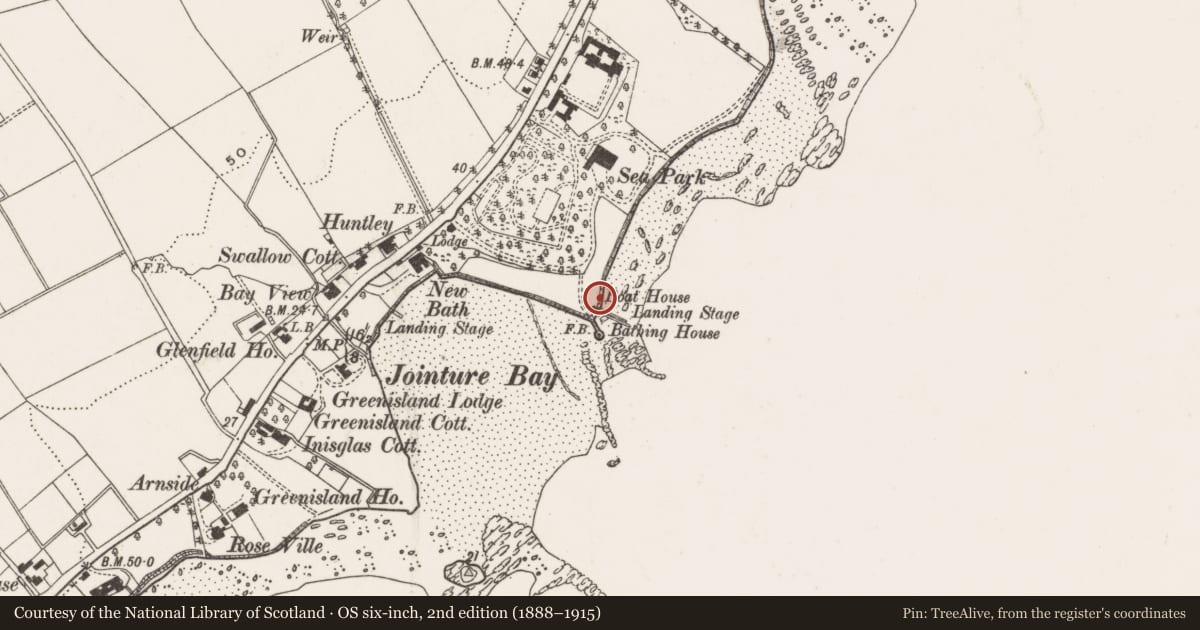 Ordnance Survey six-inch map, 2nd edition (1888–1915) covering the location of Boathouse, West Division, Mid and East Antrim, with a pin at the register's coordinates